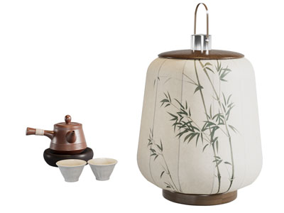 新中式茶具杯子 台灯3d模型 新中式茶具杯子 台灯