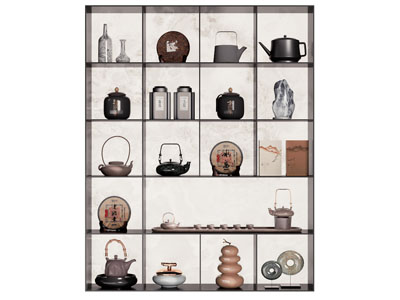 新中式茶罐 茶饼 茶壶装饰柜