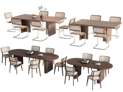 现代中古风餐桌椅组合3d模型 现代中古风餐桌椅组合