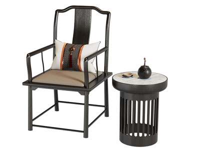 新中式扶手椅子 边几