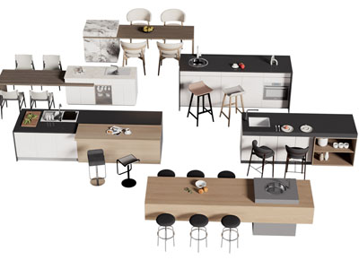 现代水吧台吧凳3d模型 现代水吧台吧凳