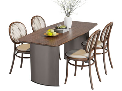 现代中古风餐桌椅组合3d模型 现代中古风餐桌椅组合