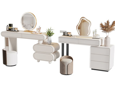 现代奶油风化妆 梳妆台3d模型 现代奶油风化妆 梳妆台