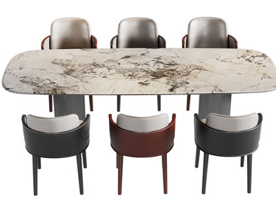 现代椭圆形餐桌椅组合3d模型 现代椭圆形餐桌椅组合