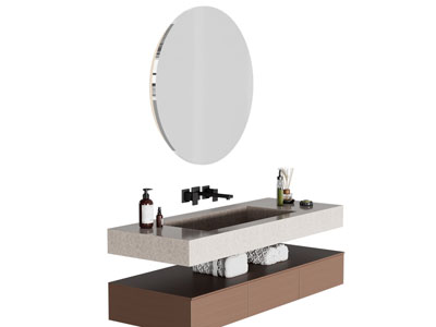 现代悬挂式洗手台 镜子 浴室柜