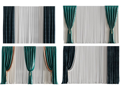 欧式金丝绒窗帘窗纱3d模型 欧式金丝绒窗帘窗纱