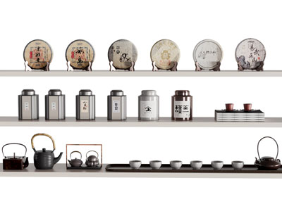 新中式茶饼 茶叶罐 茶具杯子3d模型 新中式茶饼 茶叶罐 茶具杯子