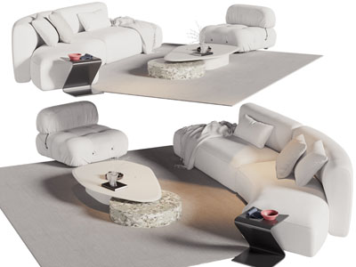 现代弧形多人沙发 懒人沙发和茶几组合