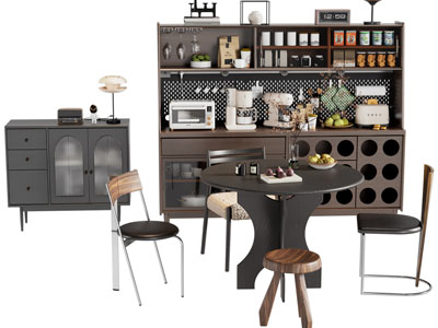 法式中古风餐边柜 边柜 圆形餐桌椅组合3d模型 法式中古风餐边柜 边柜 圆形餐桌椅组合