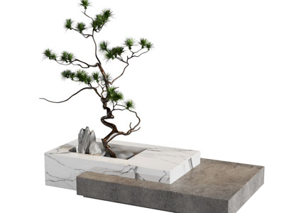 新中式松树石头景观小品  人工造景 摆件