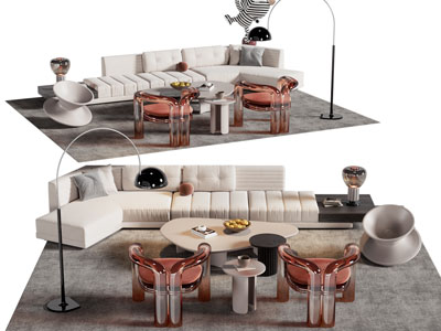 现代奶油风转角多人沙发 休闲椅子和茶几组合