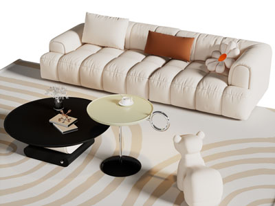 现代奶油风多人沙发和茶几组合