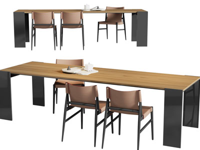 现代长方形餐桌椅组合3d模型 现代长方形餐桌椅组合