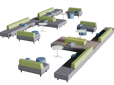 现代卡座多人沙发 公共椅子