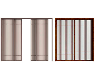 现代中古风实木边框推拉门