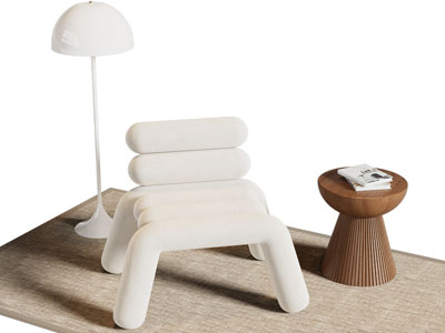 现代奶油风休闲椅子 边几