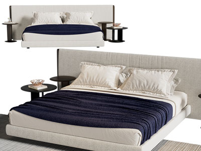 现代布艺双人床 床头几