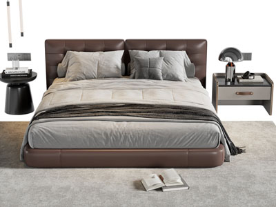 现代双人床 床头柜