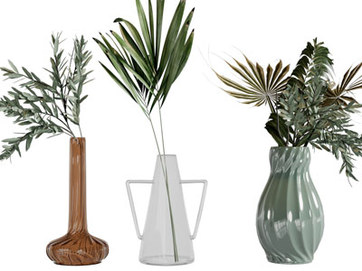 现代陶瓷 玻璃花瓶花卉3d模型 现代陶瓷 玻璃花瓶花卉