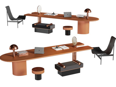 现代中古椭圆形办公桌椅组合3d模型 现代中古椭圆形办公桌椅组合