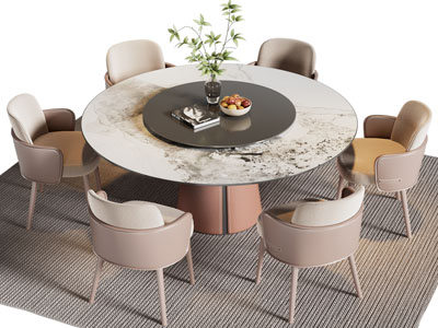 现代圆形餐桌椅组合3d模型 现代圆形餐桌椅组合