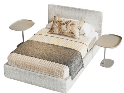 现代布艺双人床 床头几
