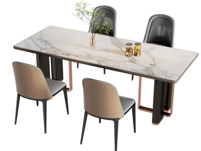 现代长方形餐桌椅组合3d模型 现代长方形餐桌椅组合