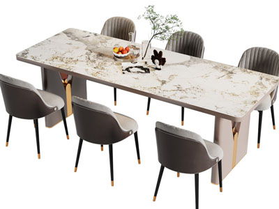 现代长方形餐桌椅组合3d模型 现代长方形餐桌椅组合