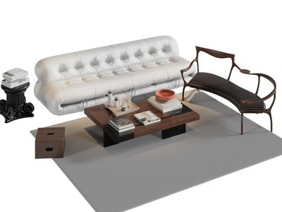 侘寂风多人沙发 休闲椅子和茶几组合