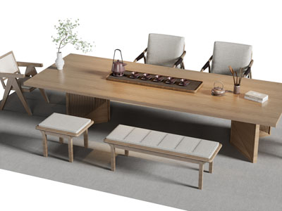 新中式茶桌椅组合3d模型 新中式茶桌椅组合