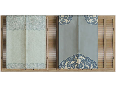 新中式布帘 窗帘 挂帘3d模型 新中式布帘 窗帘 挂帘