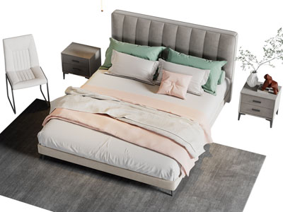 现代布艺双人床 床头柜