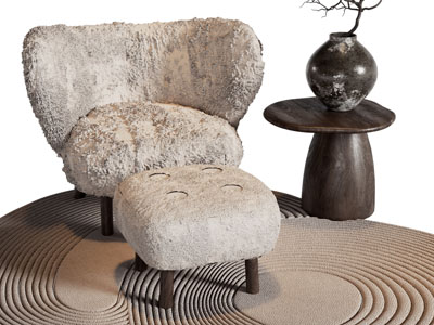 侘寂风休闲椅子 脚踏 边几