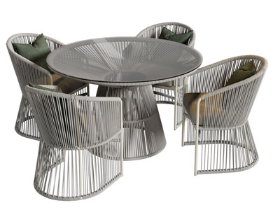 现代户外编织圆形餐桌椅组合3d模型 现代户外编织圆形餐桌椅组合