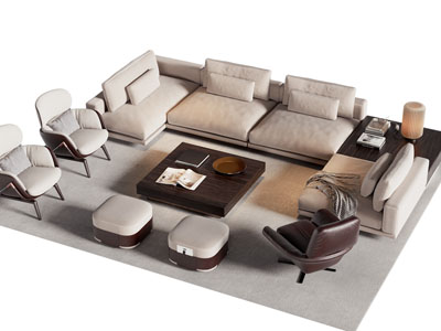 现代转角多人沙发 单人沙发和茶几组合