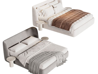 现代布艺双人床 床头柜