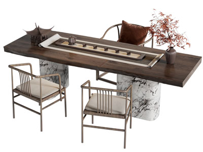 新中式实木茶桌椅组合3d模型 新中式实木茶桌椅组合