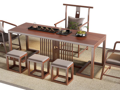 新中式茶桌椅组合3d模型 新中式茶桌椅组合