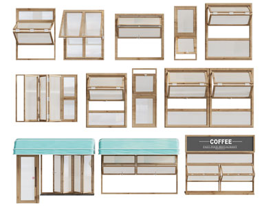 现代咖啡店折叠窗 门窗 平开窗户