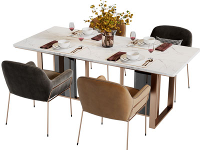现代轻奢餐桌椅组合3d模型 现代轻奢餐桌椅组合