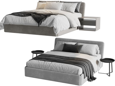 现代双人床 床头几