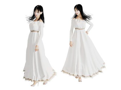 现代穿着白裙子的女人 人物3d模型 现代穿着白裙子的女人 人物