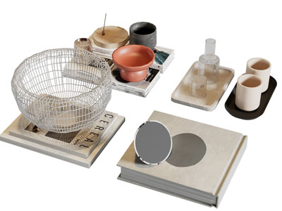 现代书本 茶具杯子 摆件组合3d模型 现代书本 茶具杯子 摆件组合