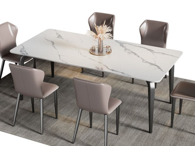 现代长方形大理石餐桌椅组合3d模型 现代长方形大理石餐桌椅组合