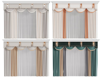 新中式窗帘窗纱 窗帘盒3d模型 新中式窗帘窗纱 窗帘盒