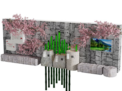 新中式景观墙 景观小品 春季樱花美陈3d模型 新中式景观墙 景观小品 春季樱花美陈
