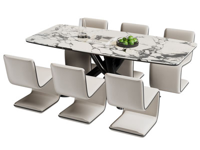 现代长方形餐桌椅组合3d模型 现代长方形餐桌椅组合