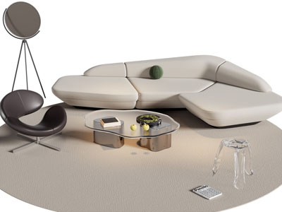 现代异形多人沙发 休闲椅子和茶几组合