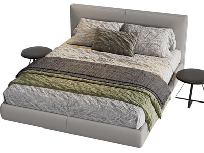 现代布艺双人床 床头几