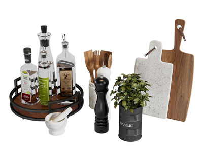 现代调料瓶 砧板 厨具摆件组合